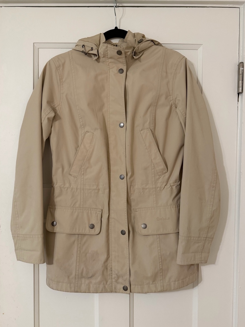 Barbour Cream Trench Coat with Summer Tartan Accents
